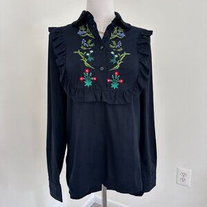 Vivetta Black Embroidered Floral Ruffle Shirt – Made in Italy, Size 38